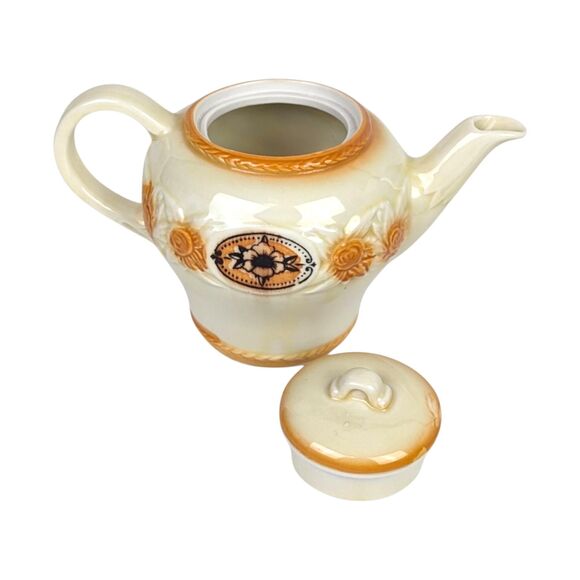 Vintage Porcelier Sunflower Teapot: Brown Medallion, Collectible Kitchenware - Picture 3 of 7